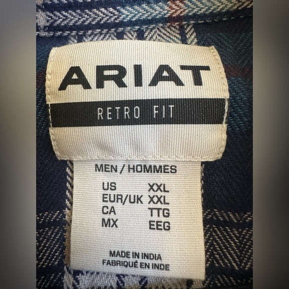 Ariat Flannel Pearl Snap Shirt Men XXL Blue Plaid Retro Fit Western Rodeo Cowboy - Picture 3 of 8